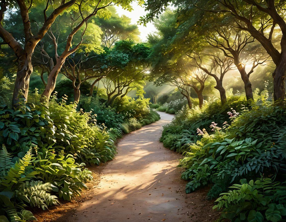 A serene winding path lined with lush greenery symbolizing the journey of love, with intertwined hearts and gentle hands reaching out to each other, surrounded by glowing soft light representing trust and care. Warm colors envelop the scene, evoking feelings of warmth and connection. super-realistic. vibrant colors. gentle lighting.